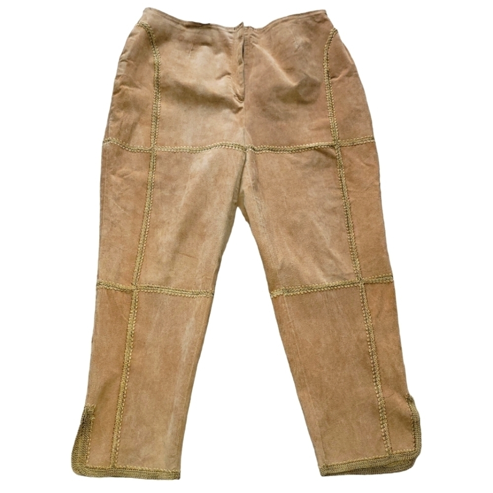 Ashley Stewart Stitched Tan Leather Pants Size 24